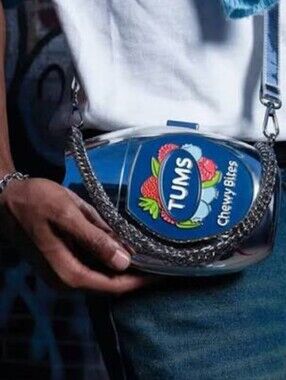 TUMS Chewy Bites Metallic Pill Case with Chain - Blue Logo